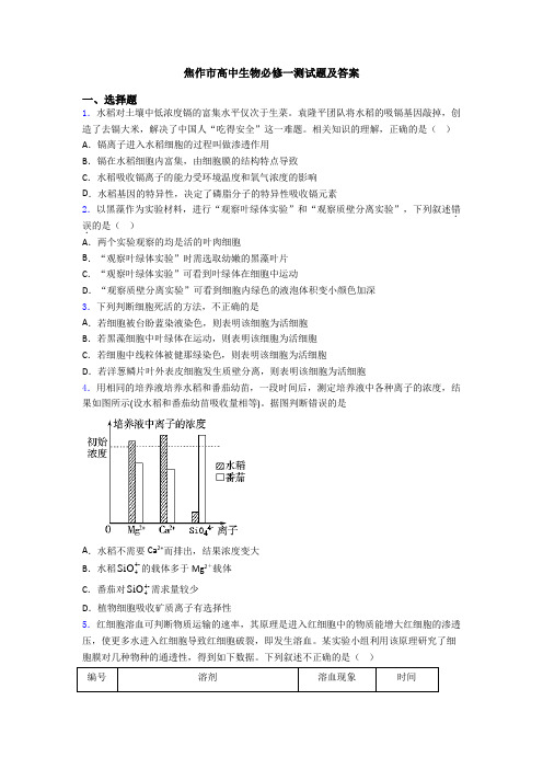 焦作市高中生物必修一测试题及答案