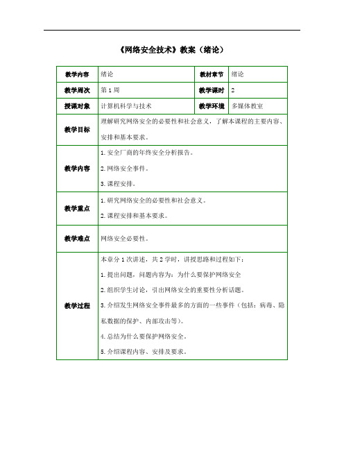 《网络安全技术》教案绪论