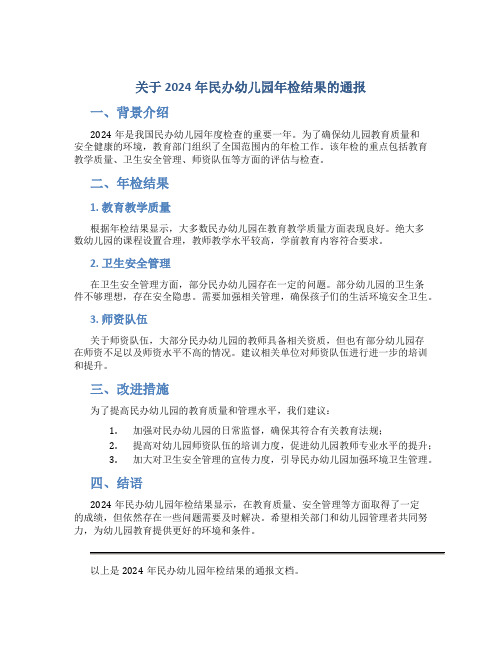 关于2024年民办幼儿园年检结果的通报