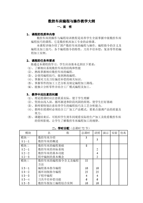 数控车床编程与操作教学大纲