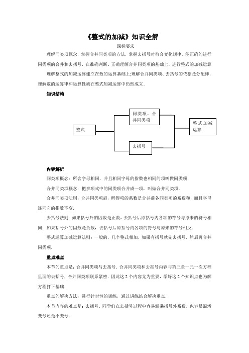 初中数学《整式的加减》知识全解