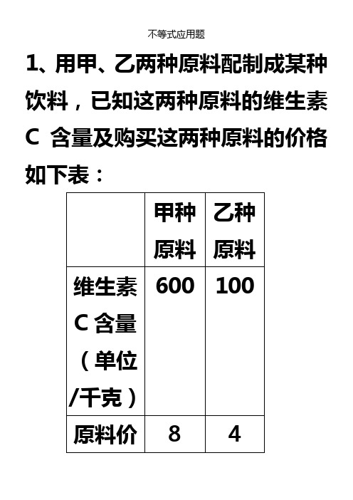 八年级下--不等式应用题