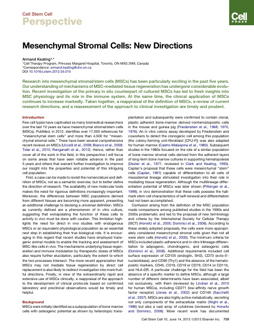 Mesenchymal Stromal Cells New Directions