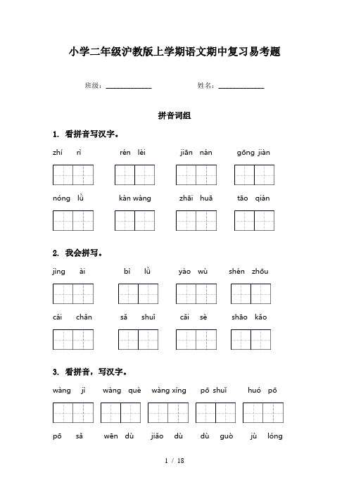 小学二年级沪教版上学期语文期中复习易考题