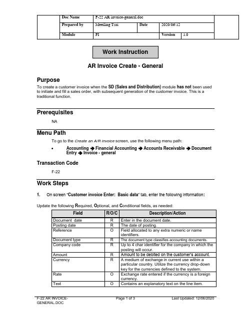 SAP专业教材资料F-22 AR invoice-general