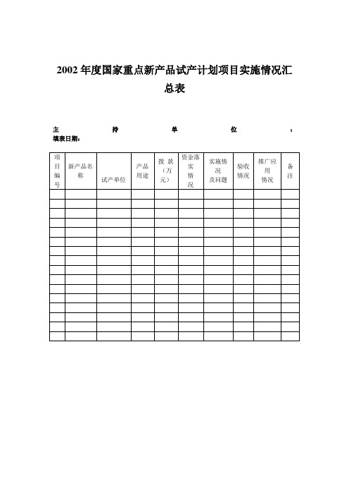 国家重点新产品试产计划项目实施情况汇总表(表格模板、doc格式)