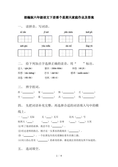 部编版六年级语文下册那个星期天家庭作业及答案