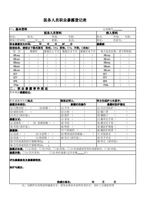 医务人员职业暴露登记表