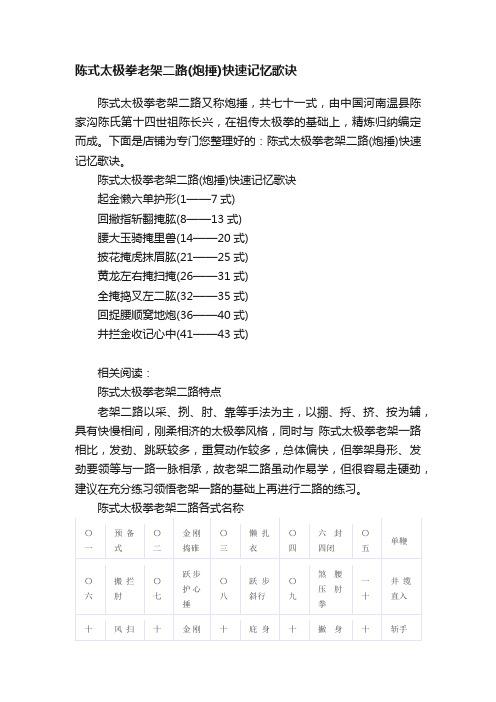 陈式太极拳老架二路（炮捶）快速记忆歌诀