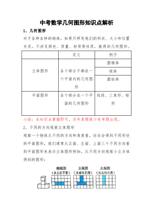 中考数学几何展开知识点解析