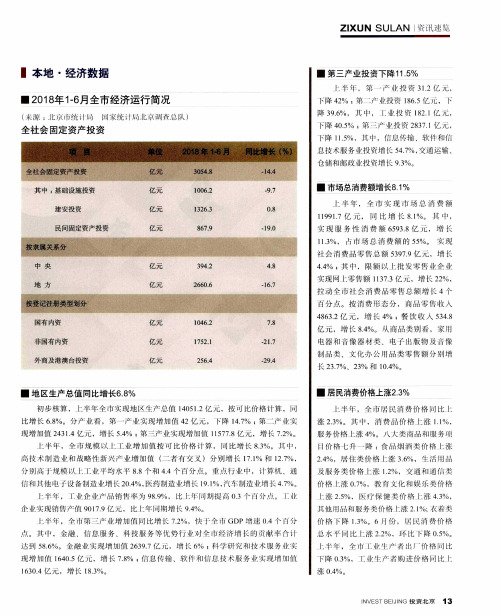 2018年1-6月全市经济运行简况