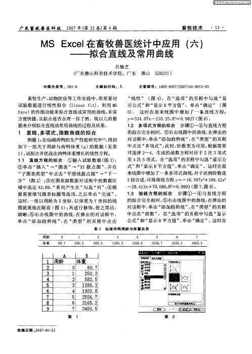 MS Excel在畜牧兽医统计中应用(六)——拟合直线及常用曲线