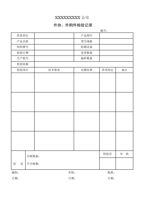 外协外购件进货检验记录表