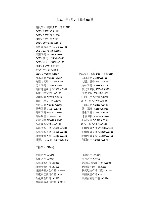 中星2013年4月24日最新PID码