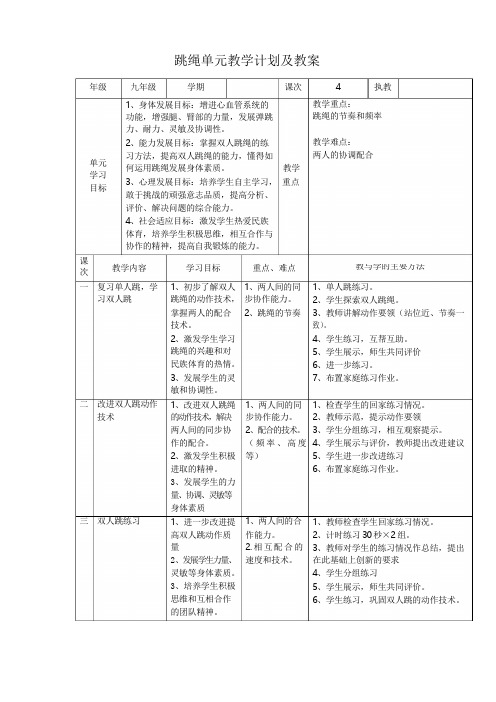 跳绳单元教学计划及教案