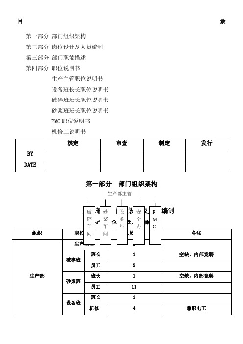 生产部组织架构及岗位职责说明范文