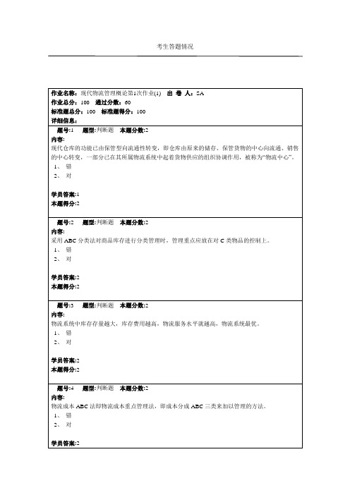 现代物流管理概论第1次作业(1)