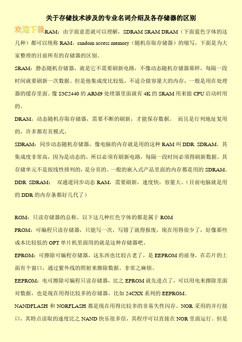 关于存储技术涉及的专业名词介绍及各存储器的区别