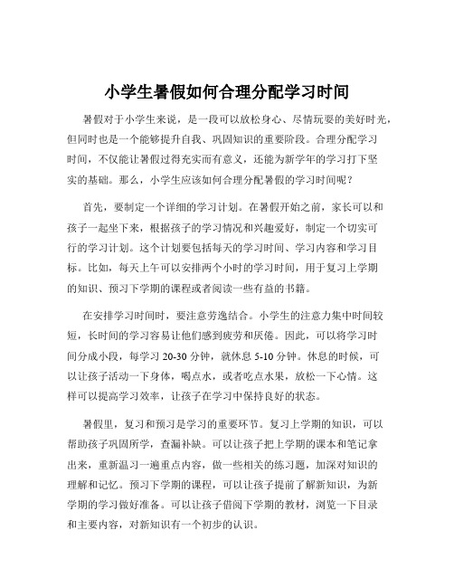 小学生暑假如何合理分配学习时间