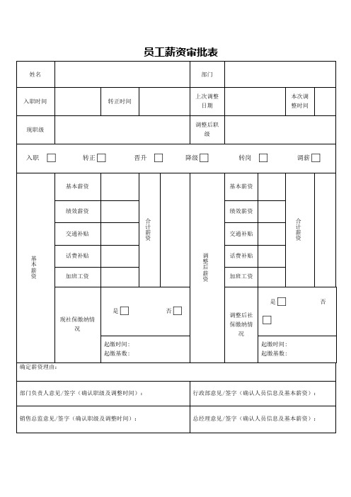 员工薪资审批表