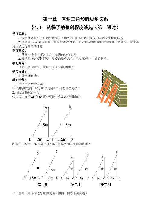 北师大版九下数学第一章教案