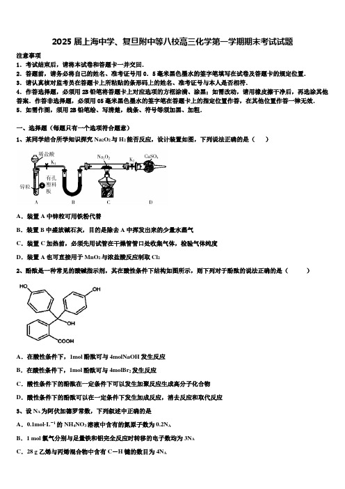 2025届上海中学、复旦附中等八校高三化学第一学期期末考试试题含解析