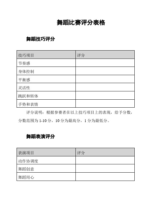 舞蹈比赛评分表格