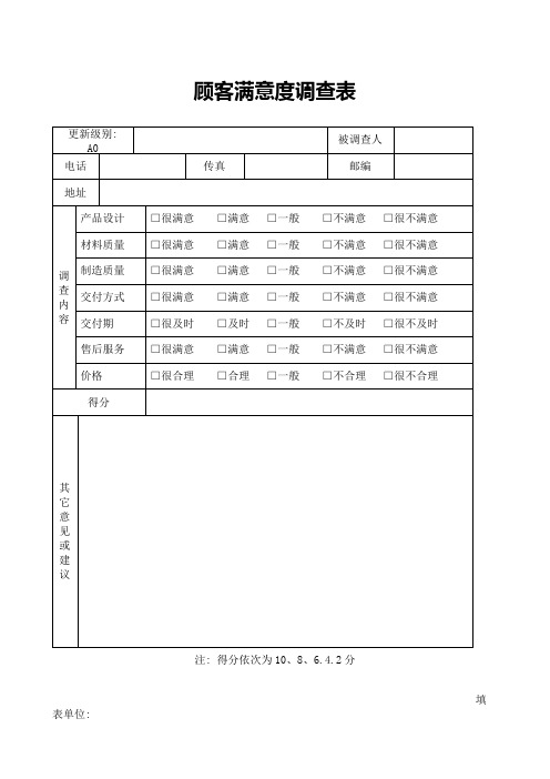 TS16949顾客满意度调查表