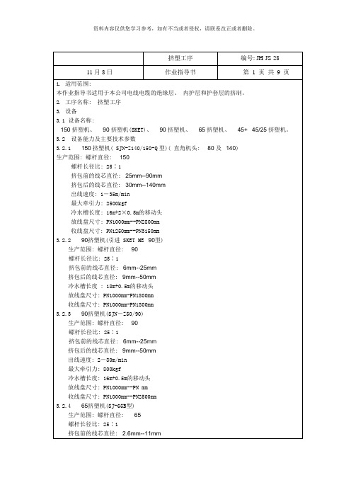 挤塑工序作业指导书样本