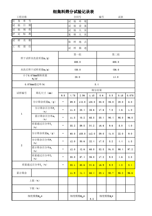 细集料筛分试验自动计算表格