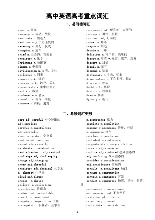 高中英语2024高考重点词汇分类汇总2(共六类)