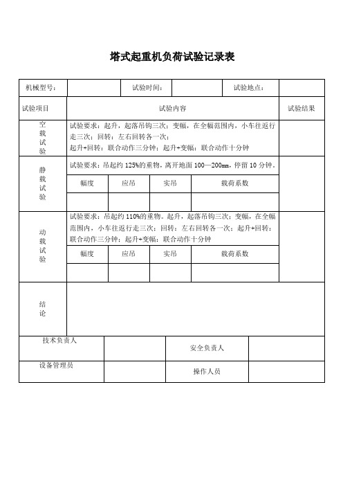 塔式起重机负荷试验记录表