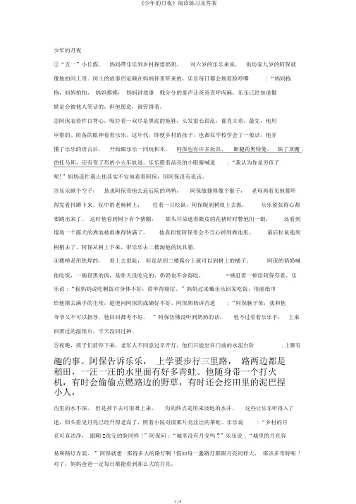 《少年的月夜》阅读练习及答案