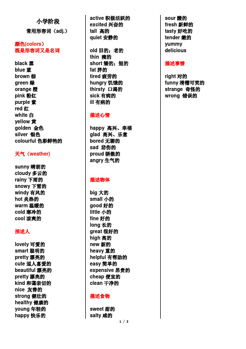 小学阶段英语知识整理-形容词