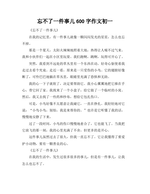 忘不了一件事儿600字作文初一