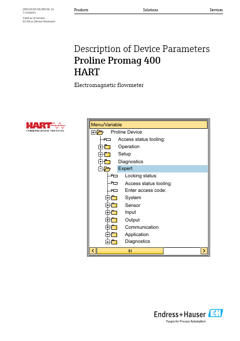 Endress+Hauser Proline Promag 400 HART电磁流量计用户指南说明书