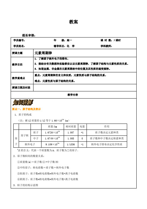 高中化学人教版必修2 1-2元素周期律教案