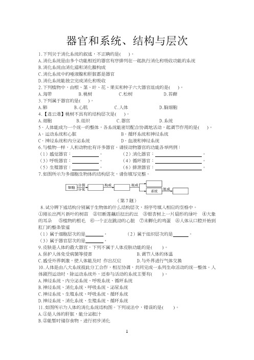 浙教版科学七上2.3生物体的结构层次(3)  练习题(含答案)