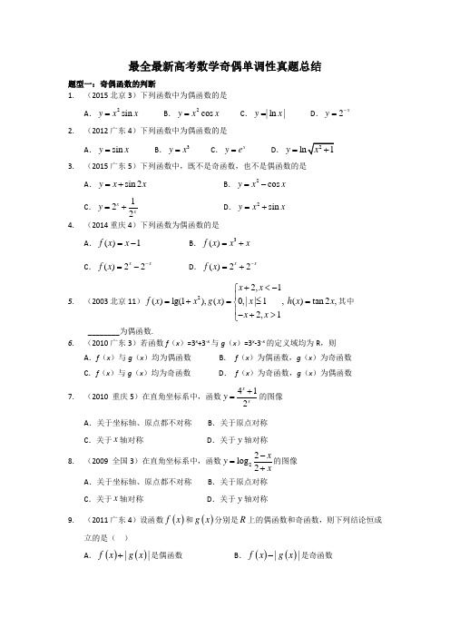 最全最新高考数学奇偶单调性真题总结