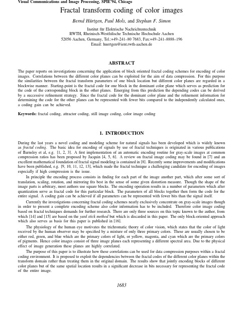 Visual Communications and Image Processing, SPIE'94, Chicago Fractal transform coding of co