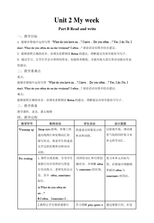 人教版英语五年级上册-Unit 2My week B Read and write