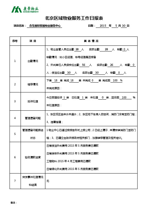 (最新)【】项目日工作情况汇报表