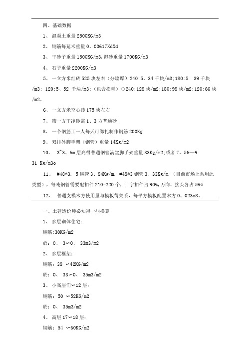 多层住宅框架结构每平方米用量