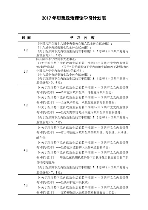 2017年政治理论学习计划