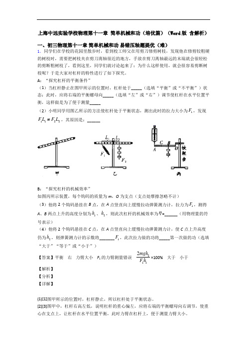 上海中远实验学校物理第十一章 简单机械和功(培优篇)(Word版 含解析)