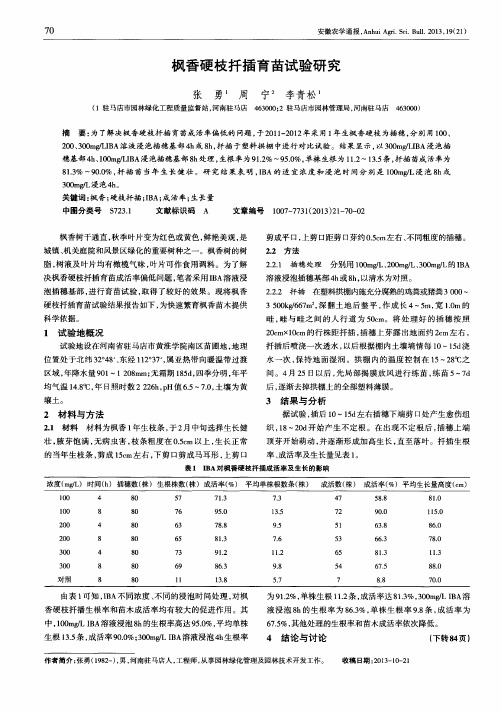 枫香硬枝扦插育苗试验研究