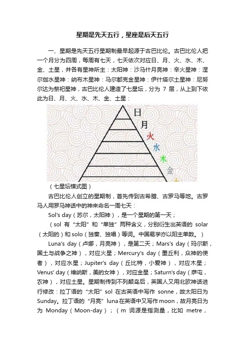 星期是先天五行，星座是后天五行