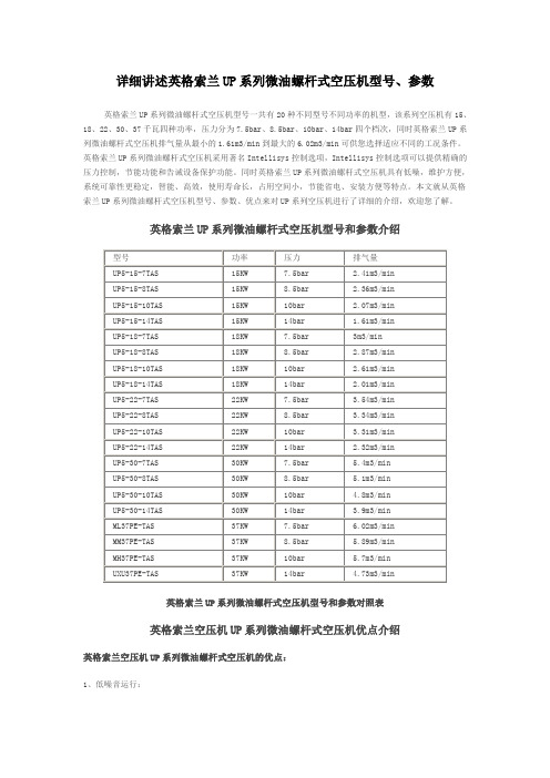 详细讲述英格索兰UP系列微油螺杆式空压机型号、参数