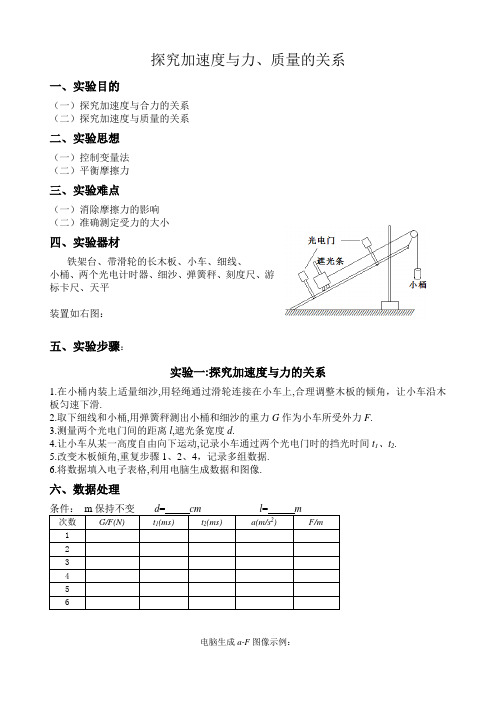 探究加速度与力、质量的关系教案