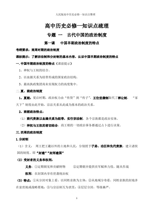 人民版高中历史必修一知识点整理